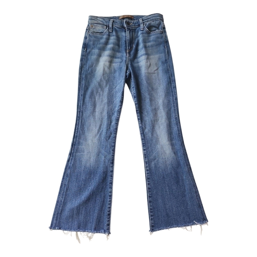 Joe’s Jeans High Rise Flare – Size 27, Made in USA, Raw Hem, Stretch Denim